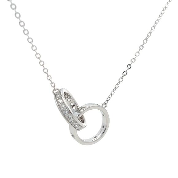 Unbreakable Bond two ring Interlocking Circle Silver Necklace - Picture 1 of 5